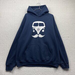 Volkswagen Westfalia Mustache Boho Hipster Graphics Hoodie Dark Blue Men Sz XL